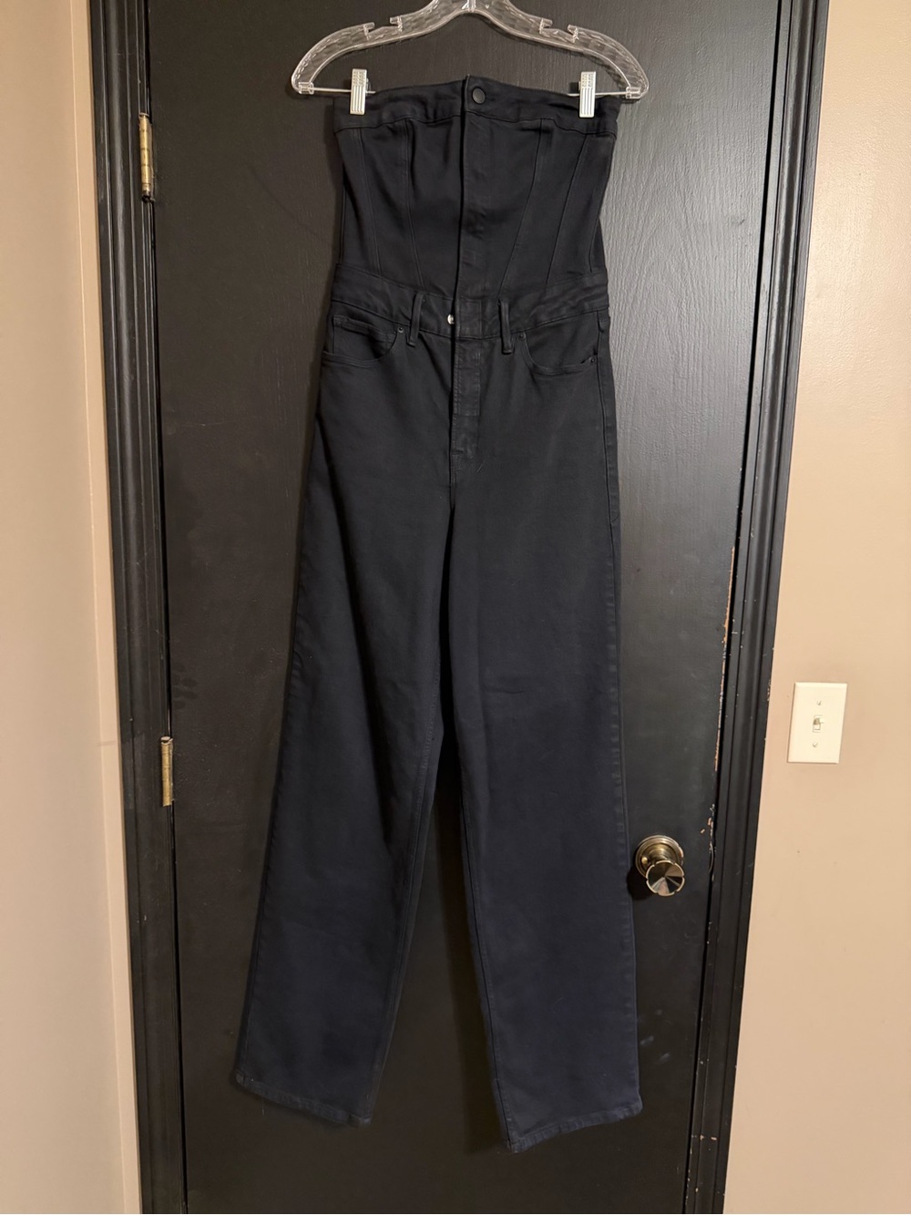 Strapless Straight Leg Denim Jumpsuit
